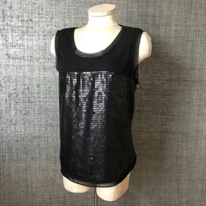 Sharagano black sequined sleeveless top